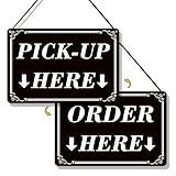 1Pack Order Here Pick Up Here Signs, Double-Sided Durable PVC Modern Order Here with Arrow Hanging Sign for Restaurant, Cafes, Bakery, Ice Cream Stand And Bars Counter