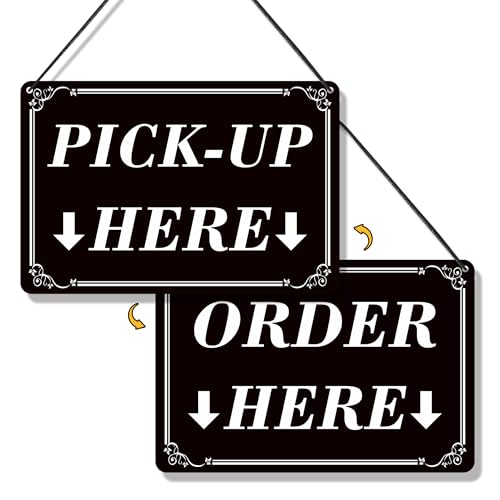 1Pack Order Here Pick Up Here Signs, Double-Sided Durable PVC Modern Order Here with Arrow Hanging Sign for Restaurant, Cafes, Bakery, Ice Cream Stand And Bars Counter