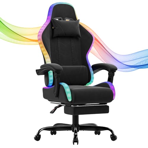 JUMMICO Chaise de Gaming en Tissu avec LED, Chaise de Bureau Ergonomique avec Massage Lombaire et...