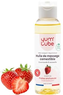 Yum'Lube | Olio Massaggio Sensuale E Lubrificante - Olio Per Massaggio Corpo Eccitante E Rilassante - Olio Corpo Profumato alla Fragola - 100% Naturale, Bio, Comestibile - Made In France