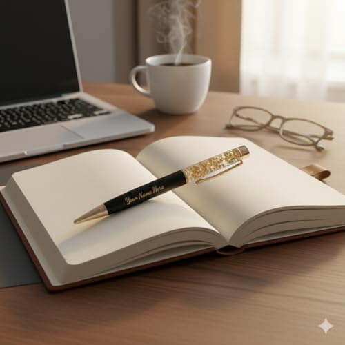 Image of Personalized Pen with Name Engraved I Metal Classy Customized Roller Ball Pens I Comfortable to Hold & Write I Gift for Men & Women Birthday Corporate Gifting (Gold Flake)