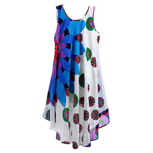 Vestido Informal sin Mangas con Estampado de Estilo étnico de Talla Grande para Mujer a la Moda (Blue, XXXL) Cover