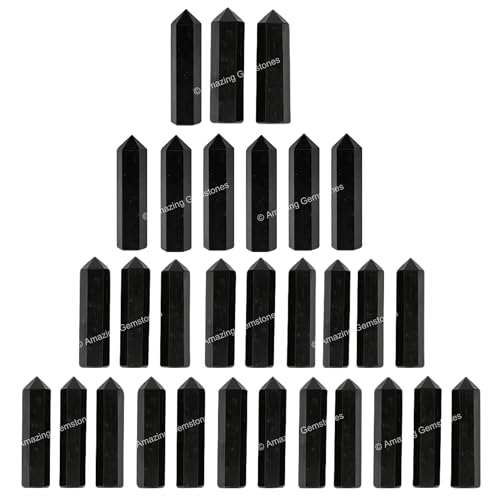 Amazing Gemstone Black Tourmaline Crystal Points Bulk Healing Crystals and Stones - Pack of 3 Single Terminated Healing Wand Point Bulk Crystals for Crafts, Crystal Grid, DIY Work - Premium Crystals