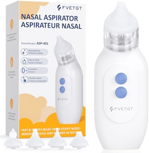 Nasal Aspirator for Baby, Blocked Nose Relief, Electric Baby Nose Sucker with Larger Suction Chamber and More Powerful Suction with 4 Silicone Tips Suitable for Newborns and Babies White