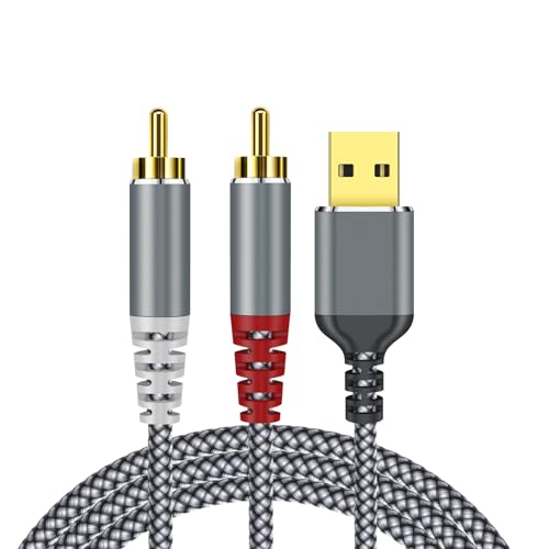 ZARSSON Compatible with USB to RCA Audio Cable, 6.6FT USB to 2RCA Male Stereo Y Splitter Adapter for USB A Laptop, Linux, Windows, Desktops, PS4 and Amplifiers, Home Theater, Speaker, Grey