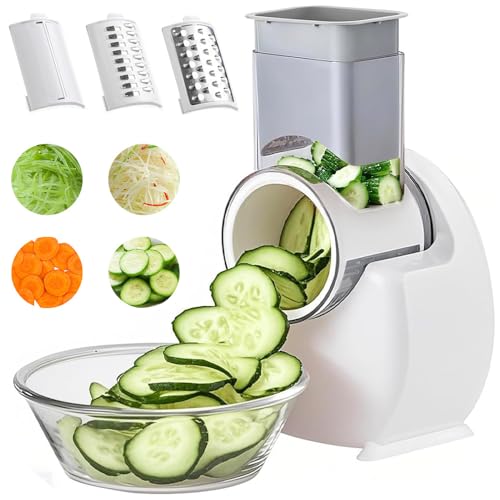 BIZOI 3 in 1 Electric Cheese Grater, 150W Electric Food Grater with 3 Interchangeable Blades, Slicing, Shredding & Zesting, Easy to Clean, Safe & Powerful, Effortless Meal Prep for Home Cooks