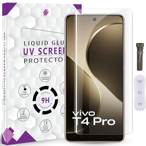 Image of Advanced HD+ UV Tempered Glass Screen Protector For Vivo T4 Pro 5G (6.77 Inch, Pack of 1) Full Adhesive UV Curved Screen Guard, Case Friendly with installation kit & Guide