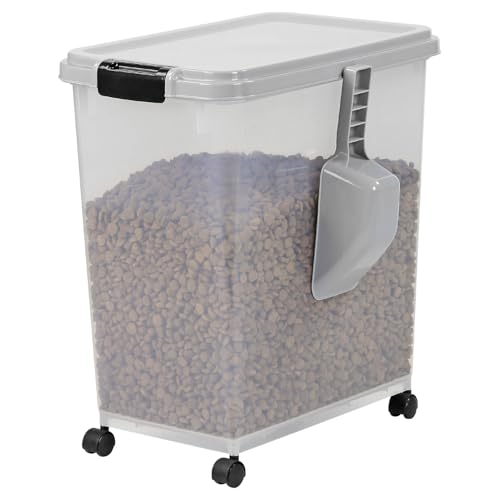 Taylor & Brown 40 Litre Airtight Pet Food Storage Container With Plastic Measuring Scoop Treats For Pet Dog Cat Animal Dry Food Dispenser With Casters, Grey