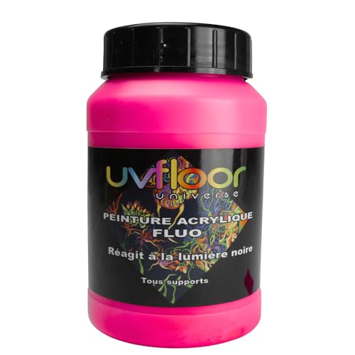 UV FLOOR - Peinture Acrylique Rose Fluo - Spéciale Lumière Noire Et Ultra Violet - Flashy - Fluide Et Ultra Pigmentée - Fluorescent - 250ml