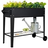 LEETOLLA Elevate 32' Tall Raised Garden Bed Outdoor with Wheels & Shelf for Mobility, 400LBS Capacity, Anti-Rust Steel Planter Box for Vegetables/Herbs, Patio-Balcony-Backyard