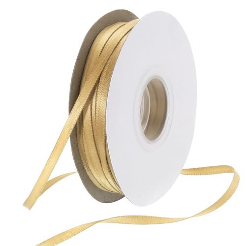 Rebower 1/8 Inch 50 Yard Satin Ribbon Thick Double Face Grosgrain Silk Ribbon, [for Gift Wrapping, Hair Bows, Wedding, Cake, Flower] - Champagne