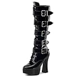  Higher-Heels PleaserUSA Plateau-Kniestiefel Electra-2042 Lack schw. Gr.36