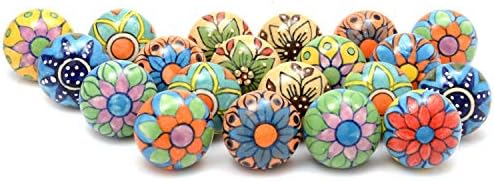 Eleet Assorted Ceramic Cabinet Knobs - Vintage Cabinet Cupboard Door & Drawer Pulls Chrome Hardware (Ceramic Knobs Set of 20, Multicolor)