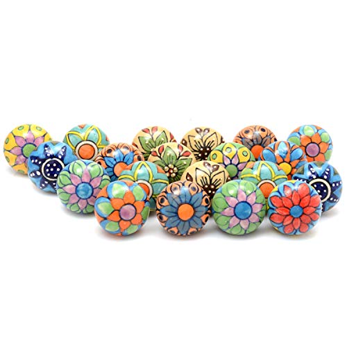 Eleet Assorted Ceramic Cabinet Knobs - Vintage Cabinet Cupboard Door & Drawer Pulls Chrome Hardware (Ceramic Knobs Set Of 20, Multicolor) #TOP3