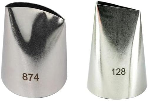 ETomey Cake Decorating Tools, 2 Pcs 128 Rose Piping Nozzle #874 Flower Rose Petal Cake Decorating Icing Tips, Stainless Steel, Silver