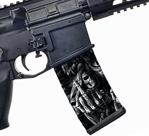 SkinArms AR-15 Mag Skins, 4 Pack, 100% Waterproof Matte Finish Vinyl Decal, Precut Pieces Easy to Install and Fits AR-15 Magazines, Protects Rifle Mags with Style (SA FXXK You Reaper*4P)