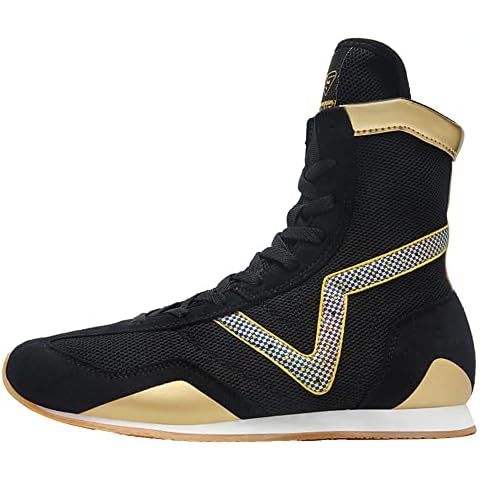 Men's Women's Boxing Shoes Hi-Top Breathable Boxing Boots Adults Superior Wrestling Footwear,Black,8.5 UK Cover