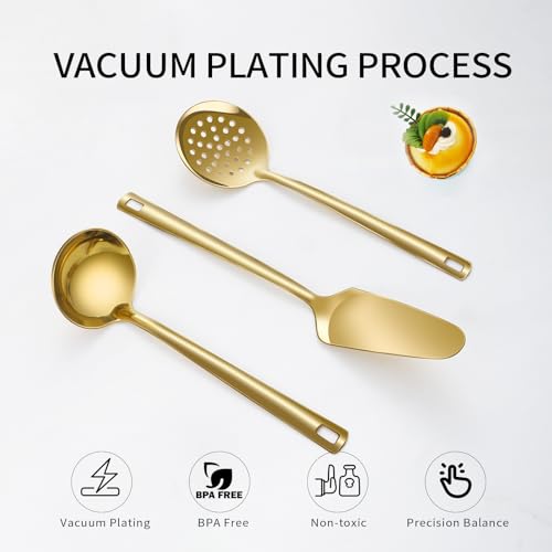 Lazycorner Cooking Utensil Set 11 Pcs Stainless Steel Kitchen Utensils Set Wok Utensils Kitchen Tool Set Spatula Set Heat Resistant Metal Kitchen Tools Ergonomic HandleEasy to Clean Dishwasher Safe by Lazycorner - Image 4