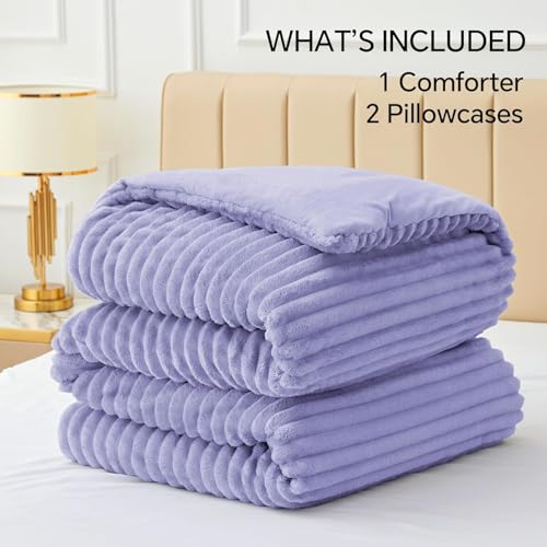 Image of BEDELITE Fleece Full Comforter Set -Super Soft & Warm Fluffy Lavender Bedding, Luxury Fuzzy Heavy Bed Set for All Season with 2 Pillow Cases