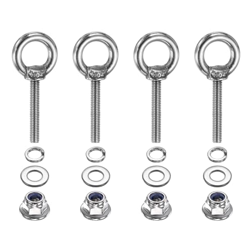 Image of PATIKIL M4 x 25mm Shoulder Eye Bolt, 4 Pcs 304 Stainless Steel Lifting Ring Threaded Eye Bolt with Flange Lock Nuts Spring and Flat Washers for Hanging Tie Down Straps Outdoor Indoor
