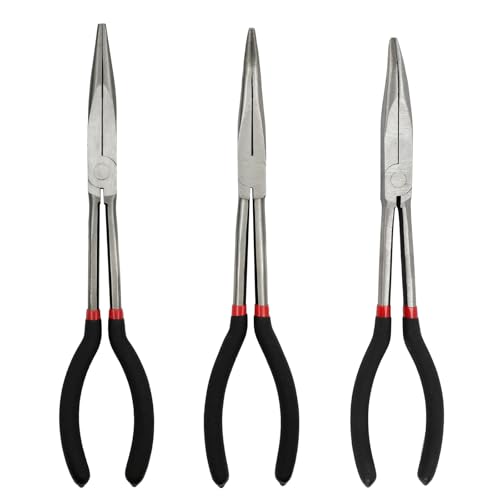 Image of 3-Piece 11 inch Extra Long Nose Pliers Set with Insulated Comfort Grip Handles