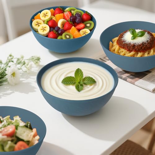 Image of Cereal Bowls 40 OZ Set of 6, Unbreakable Lightweight Bowls Set, Microwave & Dishwasher Safe, Plastic Reusable Cereal Bowls for Soup, Salad, Noodle, Snack, Fruit, Blue