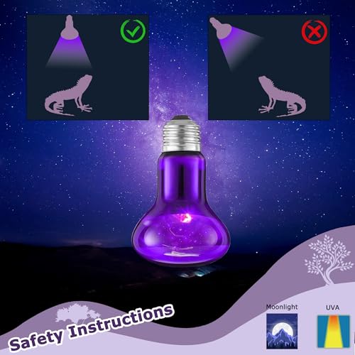 Image of 60W Reptile Night Light Bulb - Simulated Moonlight UVA Heat Lamp, Purple Basking Light for Bearded Dragons, Lizards, Snakes, Chameleons, Amphibians - 2-Pack (3.2 inch Diameter)
