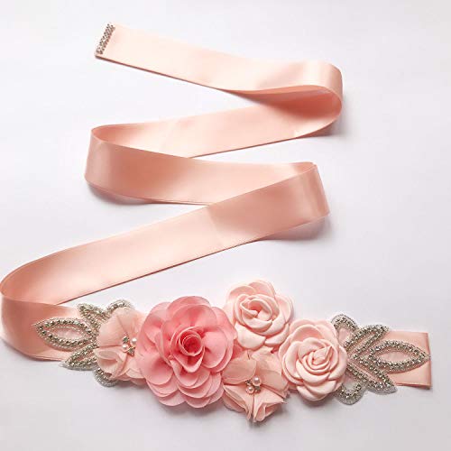 MissDaisy-Sash Belt with Flowers Pearls Rhinestone for Wedding Bride/Baby Shower Dress3