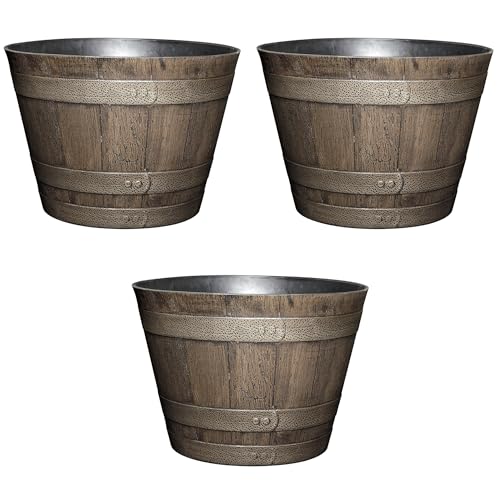 Classic Home and Garden Outdoor Round Whiskey Resin Flower Pot