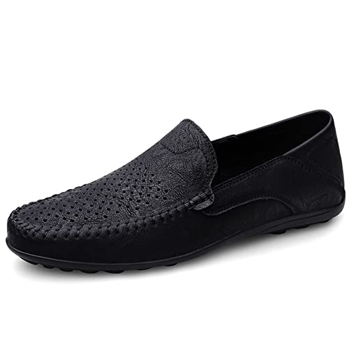 Mens Loafers Shoe Moccasins Shoes Lightweight Breathable PU Leather Comfortable Anti-Slip Flexible Casual Fashion Slip On(Black,10 M US)2