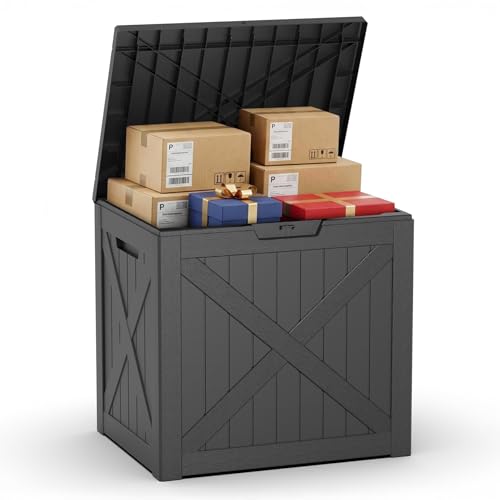 MAIUSCOLI 40 Gallon Outdoor Package Delivery Box with Lockable Waterproof & Weatherproof Secure Parcel Drop Box for Porch Resin Outside Storage Boxes(Black)