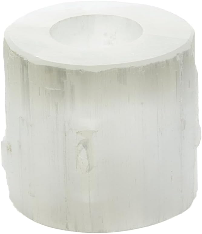 Serene Spaces Living Genuine Selenite Tealight Holder, Selenite Crystal Tower Candle Holder for Healing and Positive Vibes, Votive Measures 4" Tall & 4" Diameter