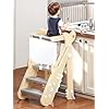 Vbaby foldable toddler tower certified toddler kitchen stool adjustable height toddler step stool plastic learning tower for kids white  urban country home decor