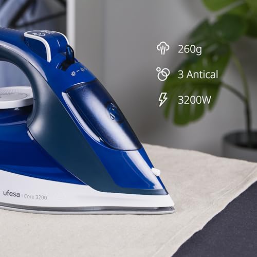 Miniatura 2 de Ufesa Core 3200w Plancha De Vapor, Golpe De Vapor 260g, Vapor Continuo 50g Min, Suela Cerámica, Sistema Antical 3 En 1, Antigoteo, Depósito 350ml, Cable 1,9m, Azul