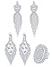 Finrezio 3 PCS Silver Tone Chandelier Earrings Oval Ring Set for Women Prom Long Rhinestone Dangle Earrings Crystal Costume Jewelry Set