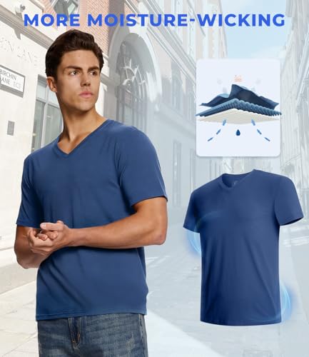Image of BAMBOO COOL Men's Undershirts V Neck, Moisture-Wicking Soft T-Shirts 3 Pack | Stay Tucked Classic Fit Tag-Free, Softness Breathable Comfort Cooling, V-neck t shirts for men, Summer T's, Short Sleeves Tee