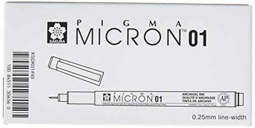 Sakura 50150 Micron Pen 01-0.25mm Tip Black Ink Box of 12 Pens