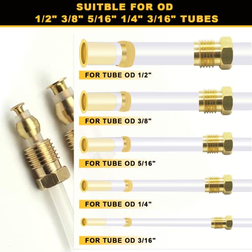 Image of Siptenk 180PCS Brass Compression Sleeves Ferrules & Inserts for Air Fitting | 5 Sizes 1 /2 inch 3 /8 inch 5 /16 inch 1 /4 inch 3 /16 inch Tubing Insert Brass Ferrule Kit lines for Air, Water, Fuel, Oil and Inert Gases