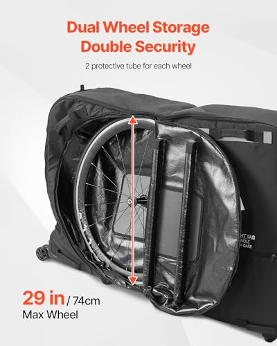 VEVOR Bike Travel Bag, Transport Universal Bicycle Storage Case Bag with TSA Lock, Support Plates, Protection and Fork Mount Stabilisation, Bicycle Case Max. Wheelbase 51 in for Airplane, Outdoor Use