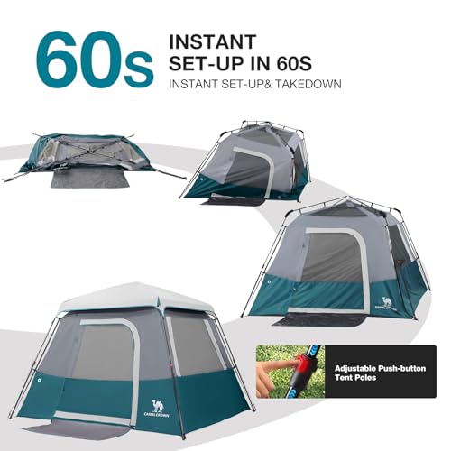Camping Tents 4/6 Person Pop Up Instant Tent - Setup in 60s for Family Camping, Windproof Design, Family Cabin Tent with Rainfly & Backpack Carry Bag - Image 6
