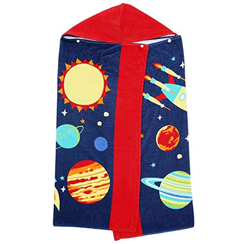 Prozebii Kids Hooded Beach Bath Towel 100% Cotton Super Soft Boys Girls Childrens Toddlers Swimming/Shower/Beach Towel, Oversize Size 50"X30" Outer Space #TOP6