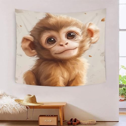 Tapisserie murale imprimee singe 3D grand format pour decorer une chambre de dortoir