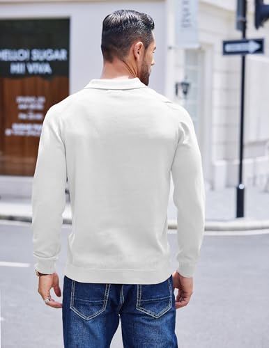 ELESOL Mens Knit Polo Sweater Long Sleeve Collared Polo Hidden Button Casual Sweaters2