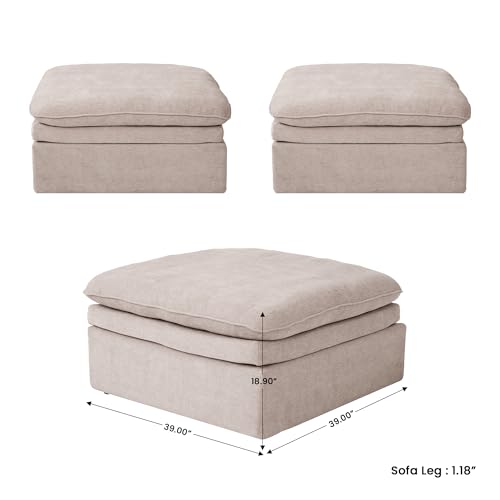 Image of WJShome Modular Ottoman Seater, Deep Seat Footstool with Water-Resistant & Stain-Resistant Fabric, Removable Washable Covers,Modern Footrest for Living Room, Apartment, Khaki