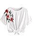 SweatyRocks Women's Print Crop T-Shirt Top Short Sleeve Tie Front Lace Up Shirt (Small, 2White)