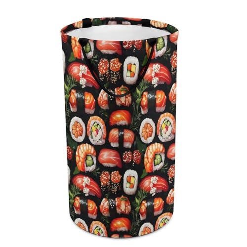 Cestas plegables para la ropa sucia para dormitorio, grande, redonda, con bonito estampado de salmón, sushi, cesta plegable para ropa sucia para bebés y niños, cesta de ropa sucia de 135 L para niños