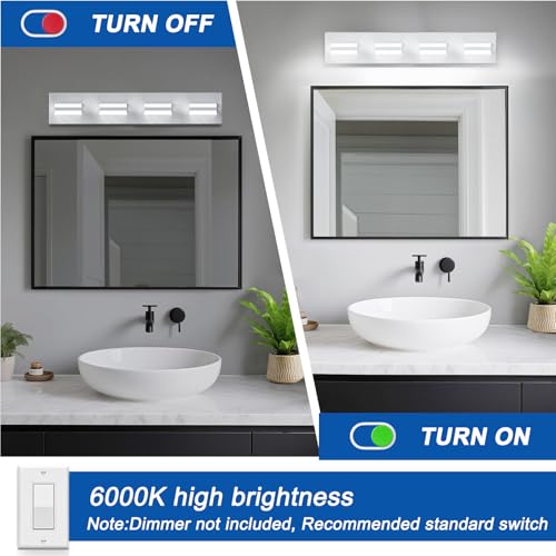 Image of IZORRO LED Modern Bathroom Lights Fixtures(4-Light,Dimmable,360Rotate),Matte White Acrylic Wall Lighting,Vanity Lights for Bathroom Over Mirror - 6000k 24In (No Assembly Required)