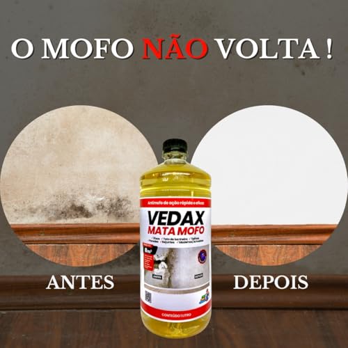 Mata Mofo Vedax 1 Litro Antimofo Guarda Roupa Parede Banheiro Anti Bolor Armário Madeira Rejunte