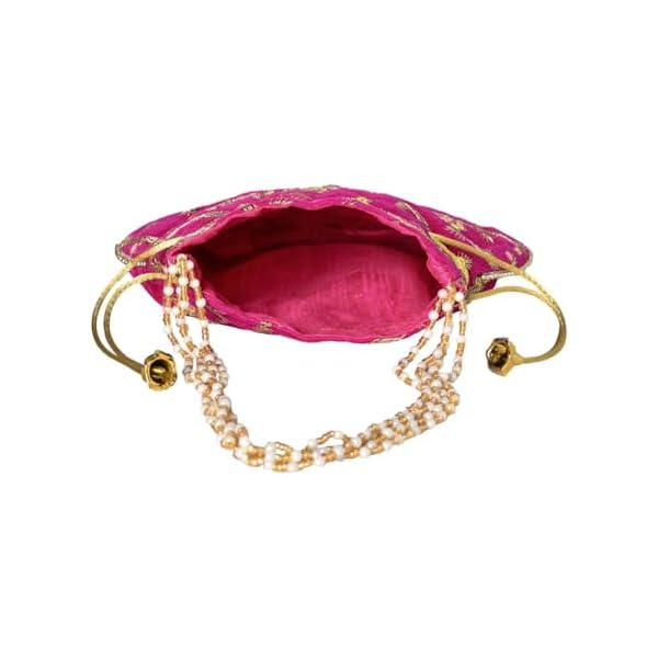 ISHANI TRENDS || Women's Ethnic Potli Designer Rajasthani Style Royal Clutch Silk Batwa Bag Zari Work Bridal Potli (PINK) - Image 5
