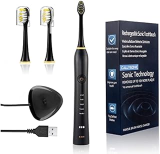CALLYSONIC Sonic Electric Toothbrush, Rechargeable Electric Toothbrushes with Replacement Tongue Brush Heads, 5 Whitening Modes, USB Toothbrush Charge Base - H49 Black